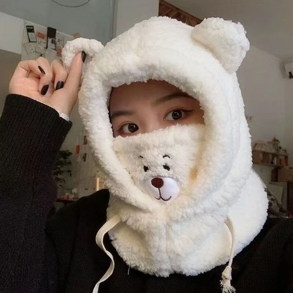 Fashion Premium Material Warm Furry Hat Windproof Warm Lining Winter Cycling Hat Scarf Mask Integrated Hat