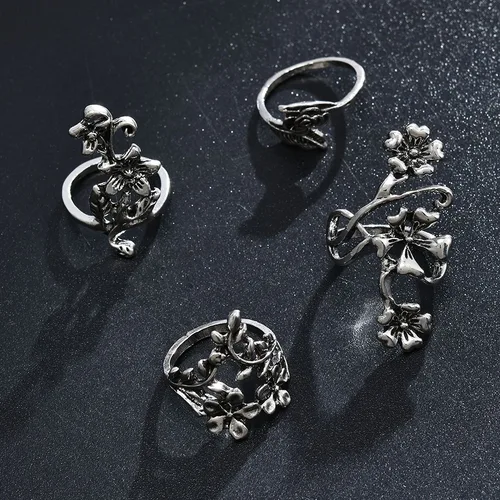 숲 포도 나무 잎 꽃 반지 빈티지 펑크 골동품 조각 미디 손가락 반지 여성 보헤미안 반지, 남성 보석 선물, 4 개/세트 3