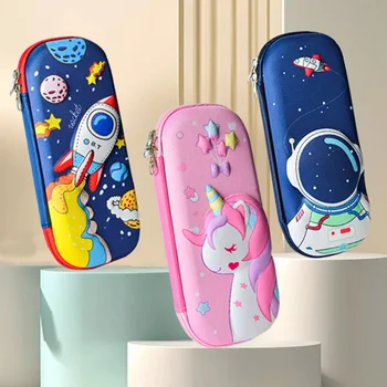 3D Astronauta Unicorno 2 pezzi Astuccio per bambini EVA Scatola per matite leggera impermeabile di grande capacità per borsa di cancelleria per la scuola degli studenti 1