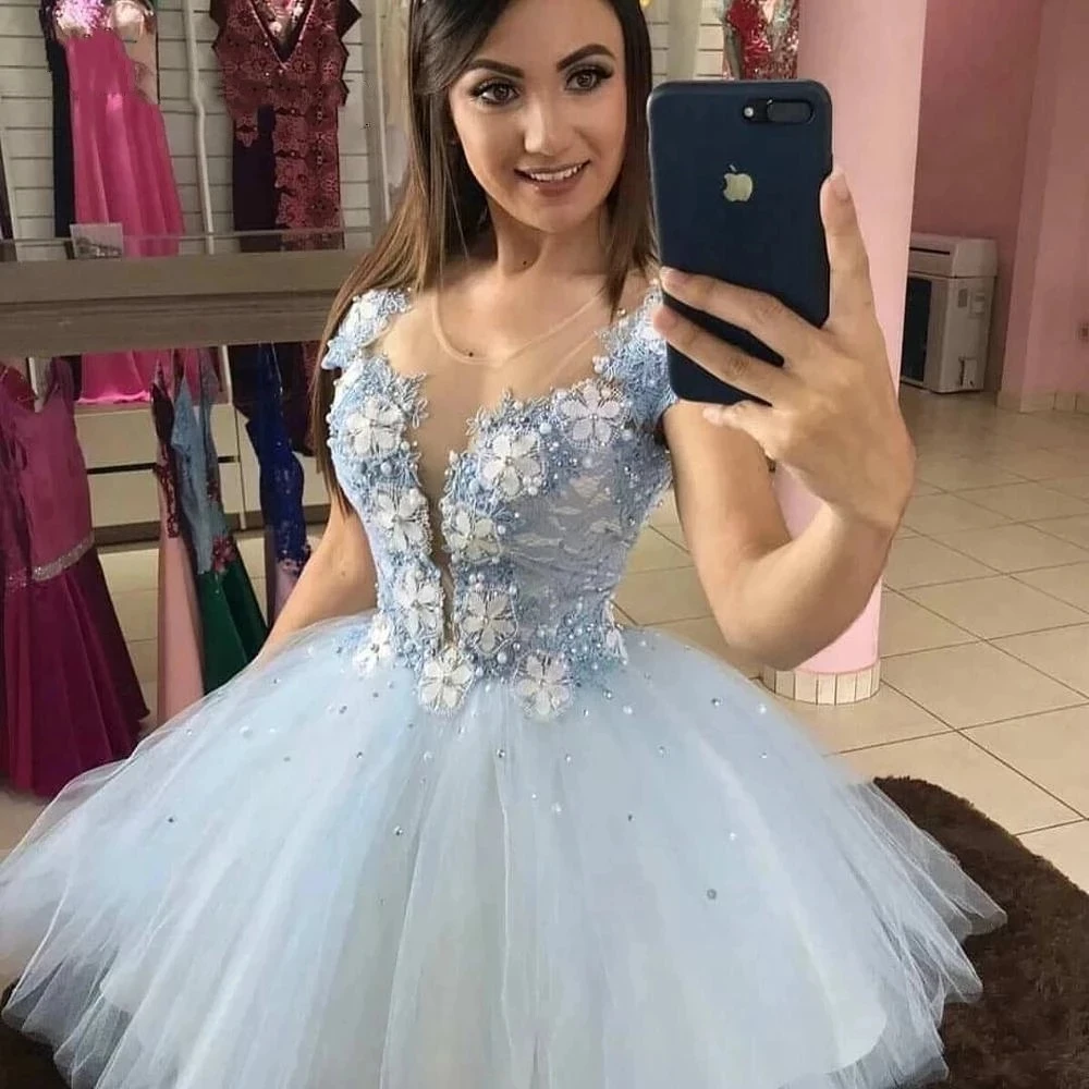 

ANGELSBRIDEP прозрачные синие платья для встречи выпускников модные кружевные 3D Цветочные Короткие вечерние платья на выпускной