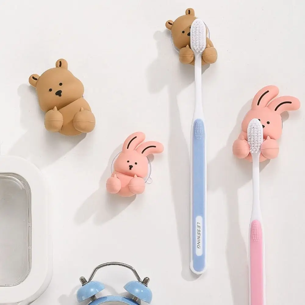 Cartoon Bunny Toothbrush Holder Silicone Suction Cup Shaver Wire Storage Hook Wall-mounted Rabbit Bear Toothbrush Holder