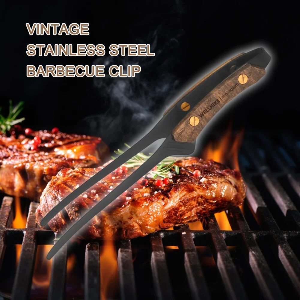 Stainless Steel BBQ Grill Tongs for Camping Outdoor Cooking