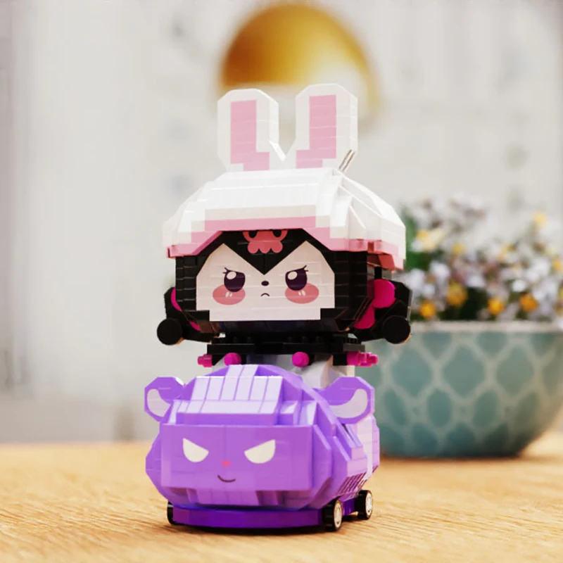 

Милый розовый кролик, картинг, микро строительные блоки Kuro, сборная модель, мультяшная Желтая Собака, мини-фигурки, игрушки для детей, подарок