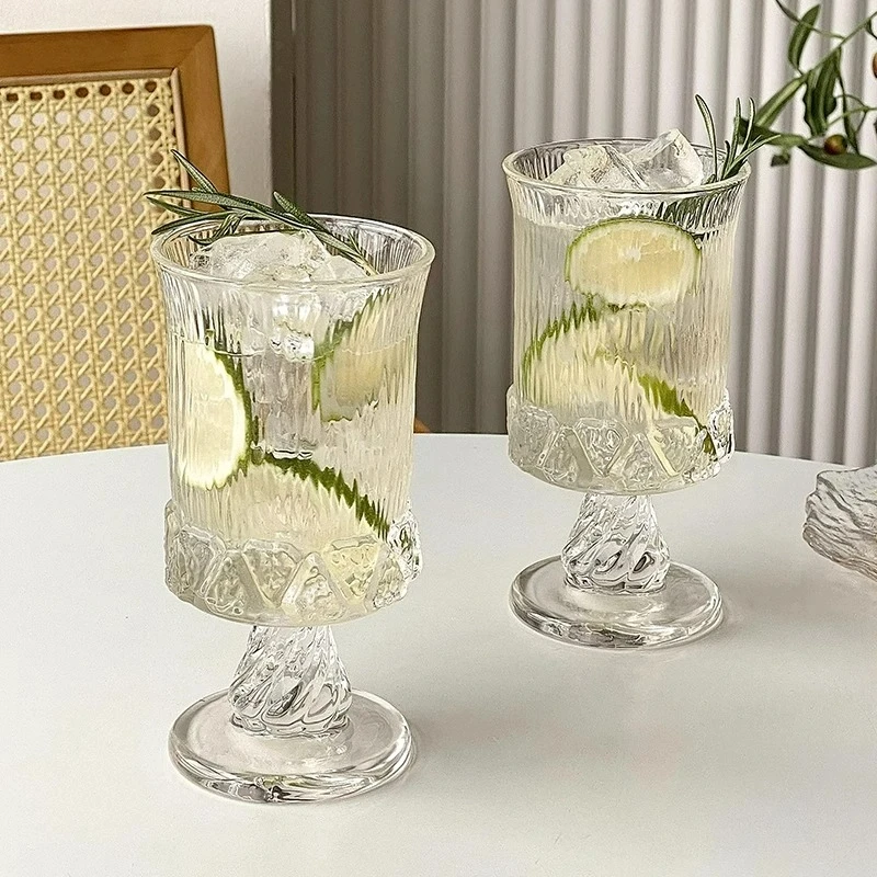 French Style Palace Goblet Simple Coffee Milk Glasses Cup Creative Latte Glass Cup Red Wine Juice Water Cups Cafe Home Tools