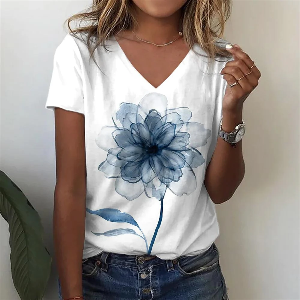 Dandelion Shirts Women's Sunflower Graphic Tee - V Neck Wildflower Print Casual Top