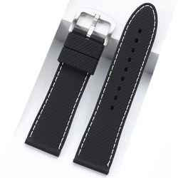 Durable Silicone Sports Watch Band - Waterproof Rubber Strap with Thick Stitching - 22mm (Black White)