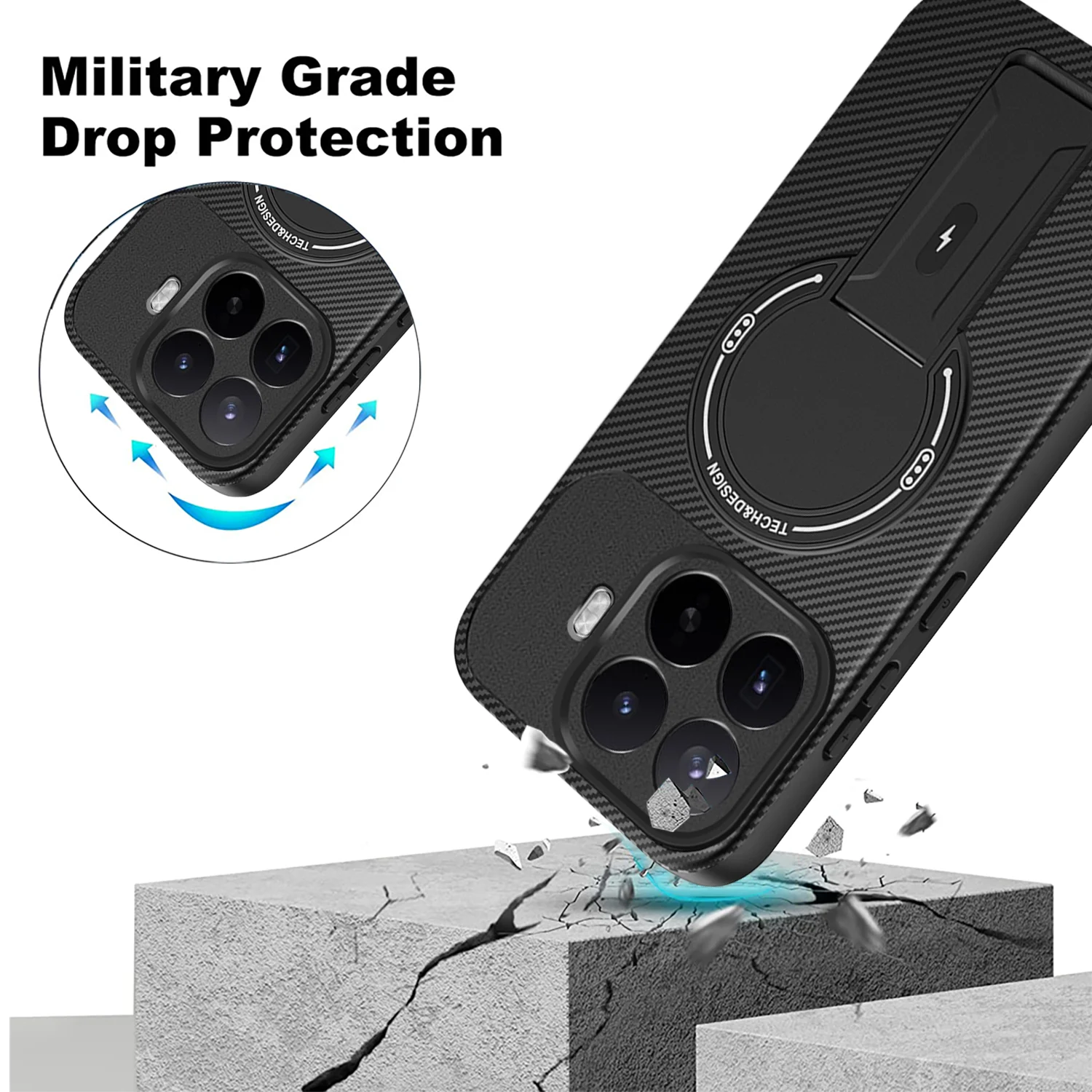 Premium Armor Carbon Fiber Magnetic Stand Case - Shockproof Cover