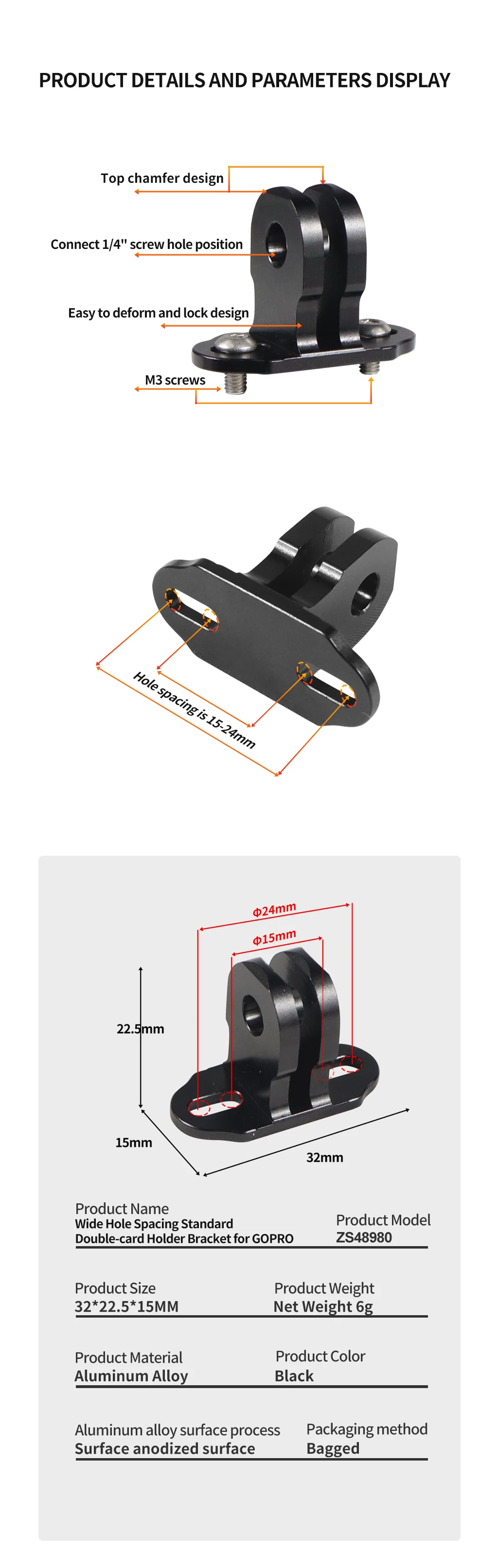 Metal Base Mount Mini Tripod Adapter M3 Mounting Screws for DJI ACTION4 Camera