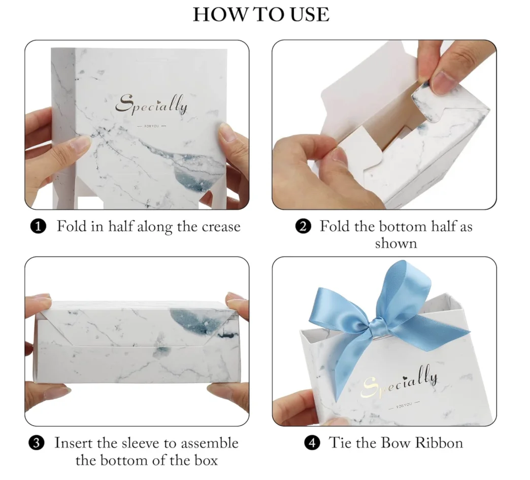 Description Picture 6 of item25 / 50Pack Small Thank You Gift Bag Party Favor Bags Treat Boxes with Blue Bow Ribbon, White Paper Gift Bags Bulk for Wedding