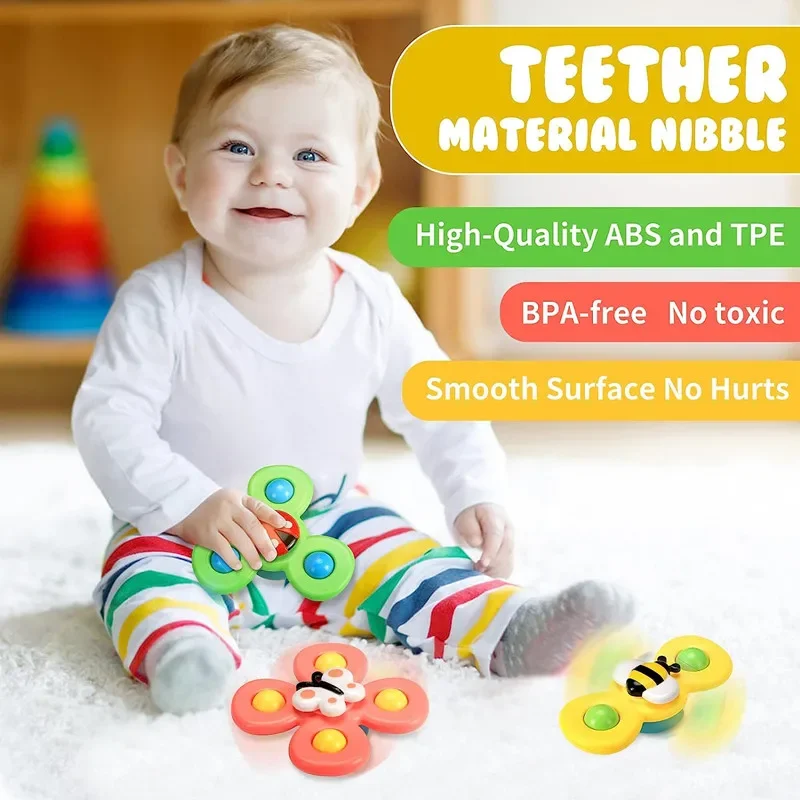 Cartoon Suction Cup Spinner Toy Baby Bath Toys Hand Spinning Toys with Suction Cup Water Play Toy Educational Toys for Baby Kid 2