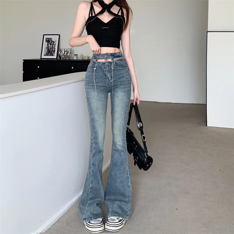 

Blue Jeans Woman High Waist Y2k Streetwear Korean Fashion Denim Flare Jeans Women 2023 Female Clothing Women's Pants Vintage