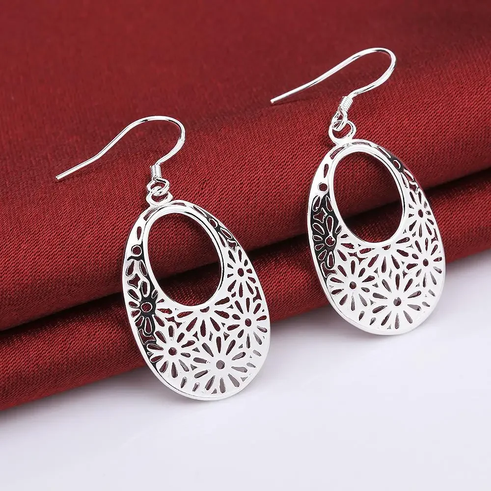 New 925 Sterling Silver Earrings for elegant lady Women Jewelry Carved oval earrings Mother's Day Gifts