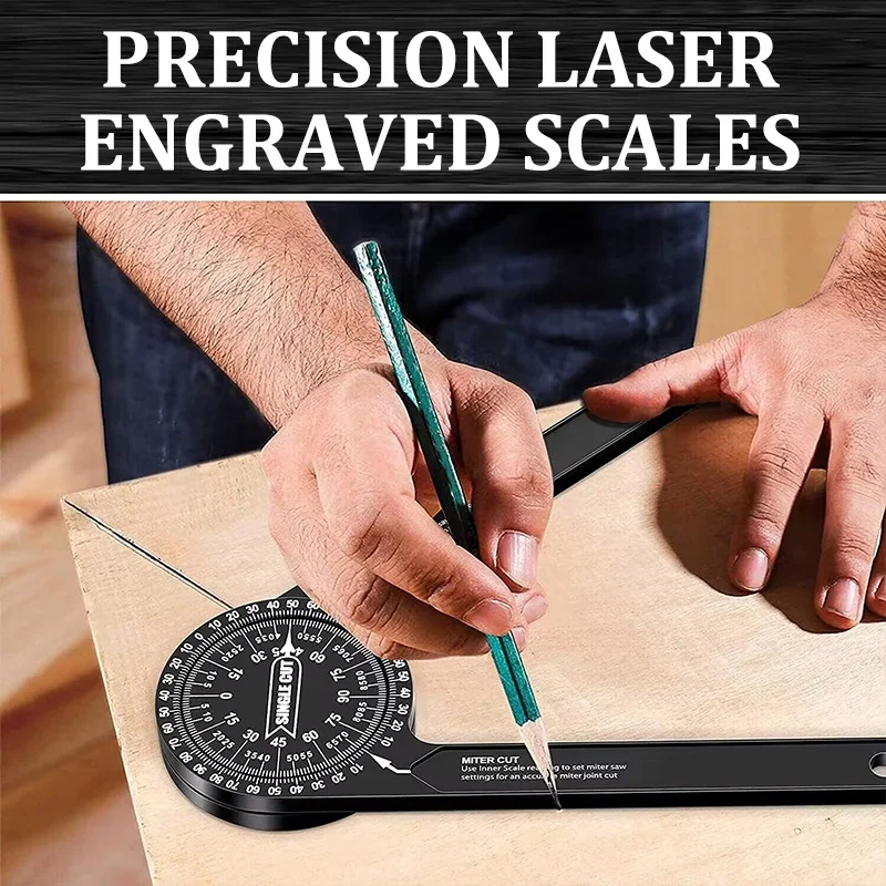 Miter Saw Protractor Aluminum 360&deg; Rotatable Horizontal Angle Ruler Precision Laser-Inside & Outside Miter Angle Measure Finder