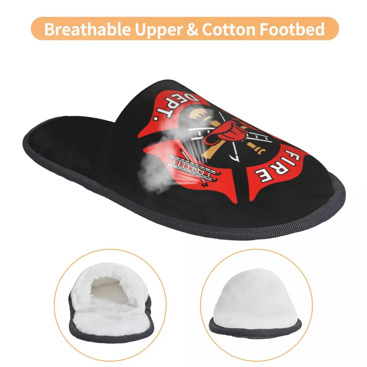 Custom Print Women Firefighter Department House Slippers Soft Warm Memory Foam Fluffy Slipper Indoor Outdoor Shoes 3