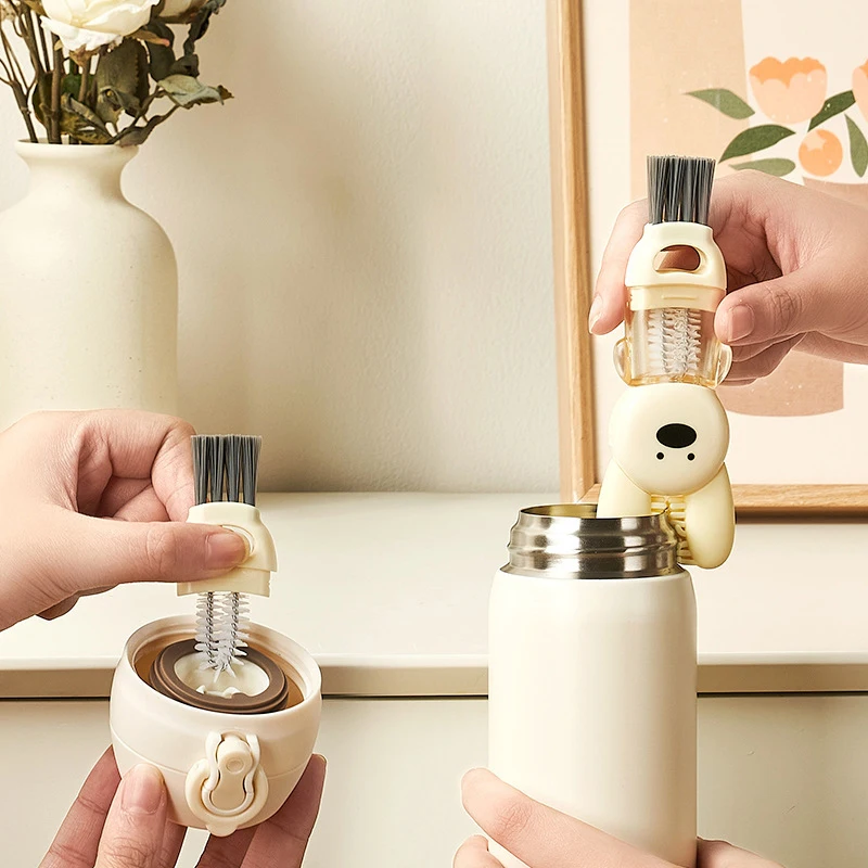 Rabbit Shaped Cup Lid Brush 4 In 1 Insulation Water Cup Brush Milk Bottle Nipple Cup Mouth Gap Cleaning Brush 4
