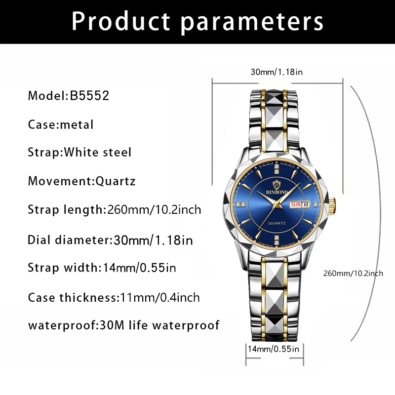 2025 ساعة جديدة الماس الفاخرة ليلة توهج مزدوج التق...