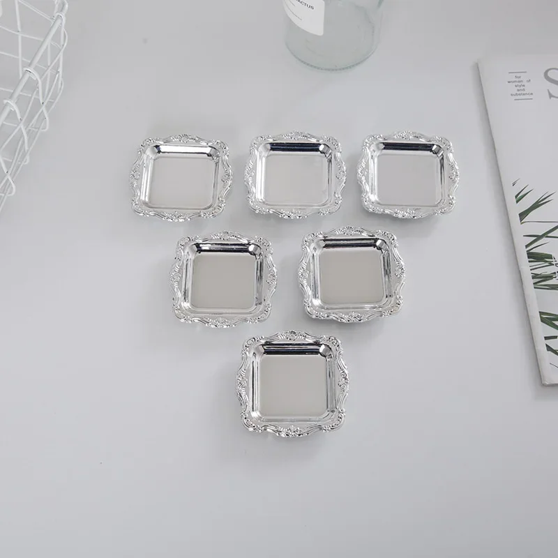 Mini Gold Storage Tray Silver Cake Fruit Plate Jewelry Display Plastic Party Sushi Home Decor Sauce Dish 20Pcs