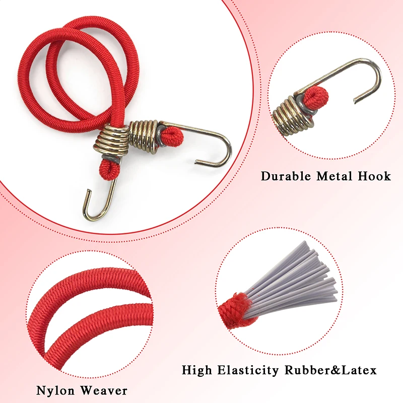 30PCS Luggage Strap Elastic Strap Fixed Elastic Cord Socket Fixed Small Hook 4mm Latex Mini Rope Camping Accessories