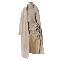 TWOTWINSTYLE Three Piece Set For Women Lapel Long Sleeve Coat High Neck Vest High Waist Spliced Appliques Skirt Chic Sets Female 2