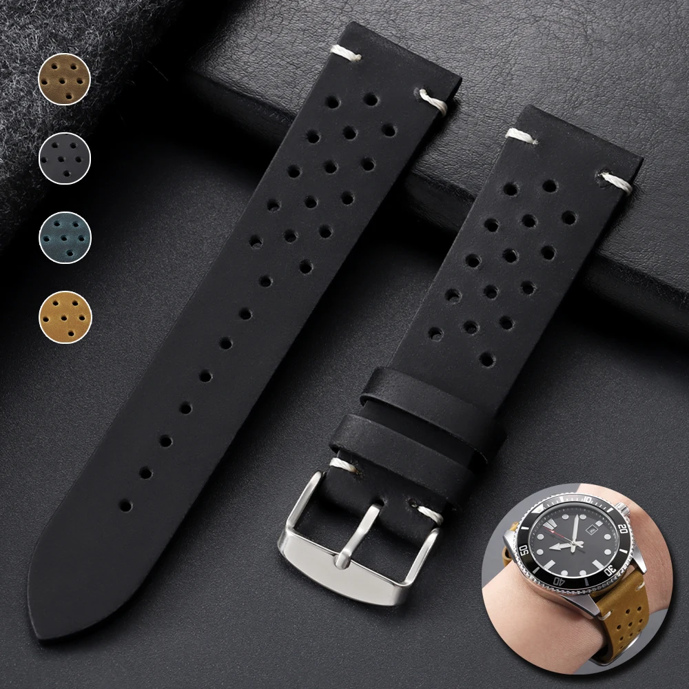 Vintage Cowhide Leather Watch Strap - Black Brown Universal Watchband
