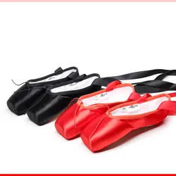 Professional Ballet Pointe Shoes With Ribbon Pink Black Red Satin Ballerina Shoes With Cotton Silicone Toe Pad For Dancing