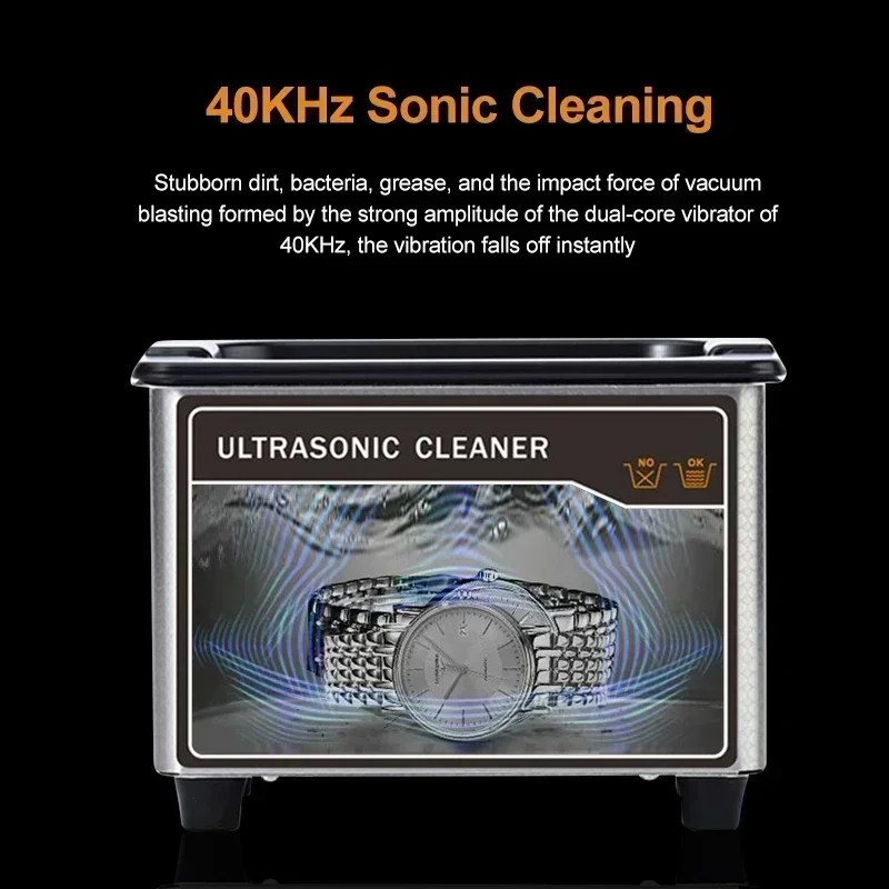 US 110V Portable Ultrasonic Cleaner, Stainless Steel Sonic Cleaning Machine for Jewelry, Eyeglasses, Dentures, Watches & Small Parts 3