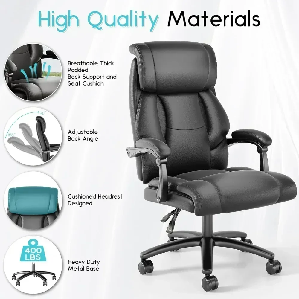 luxurious high-back leather desk chair with wide seat for executive comfort