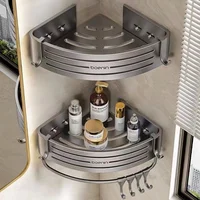 Bathroom Shower Corner Shelf with Towel Bar Hook Space Aluminum Shelf Without Drilling Shampoo Holder Bathroom Accessories 1