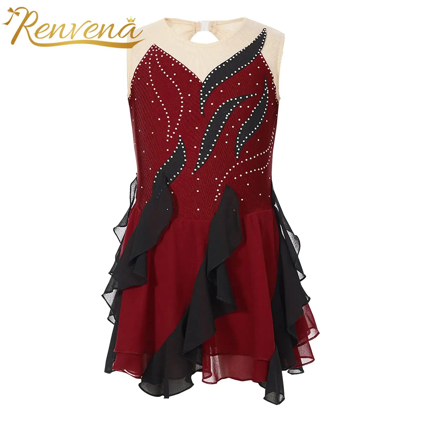 Toddler Girls Ballet Lyrical Dance Dress Kids Dancewear Gymnatics Body Shiny Ruffle Pattinaggio Artistico Costume Mesh Mordern Dress