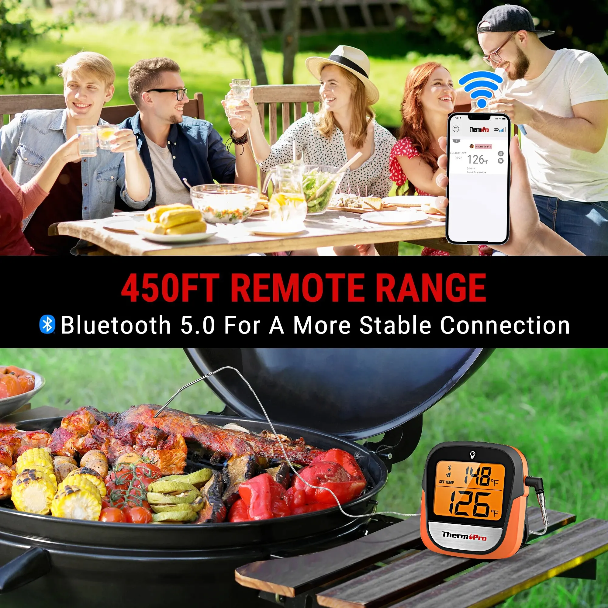 ThermoPro TP901 Blutooth-connected Phone App 135M Wireless Range Meat Grilling Digital Thermometer for Kitchen Oven BBQ Cooking,digital thermometer,food thermometer,bbq thermometer