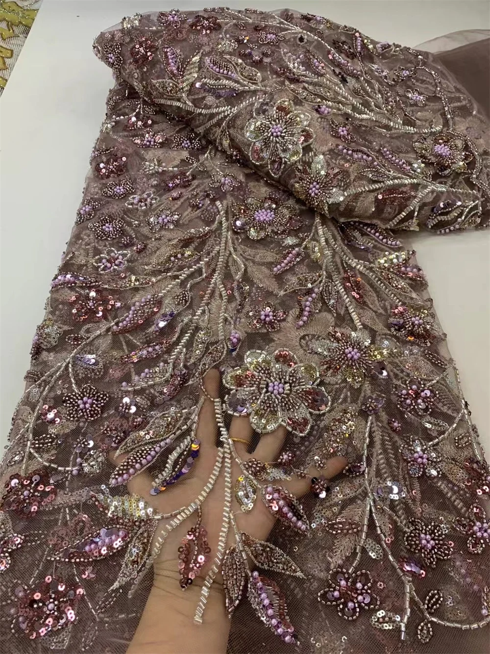 Luxury fabric High Quality French beads Sequin Lace Fabric African Groom Lace Fabric 5 Yards For Nigeria Wedding Party Dress