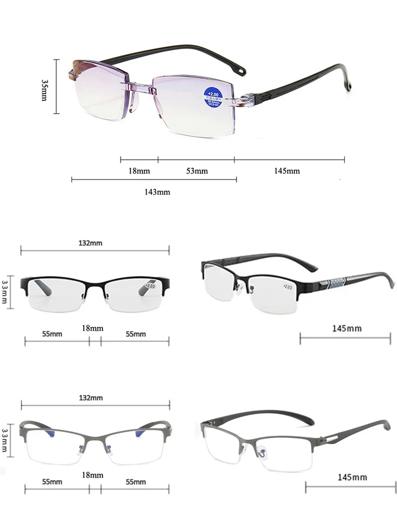 IENJOY Halbrahmen-Lesebrille Gafas De Lectura Para Hombres Hochwertige Business-Brille Alterssichtbrille 1.0 2.0 3.0 – Detail 2