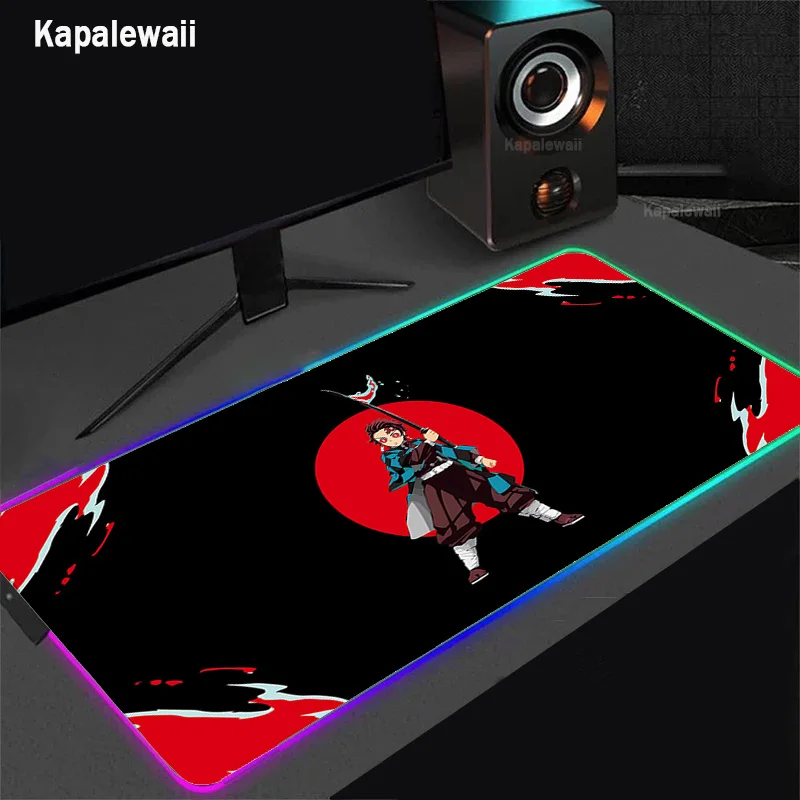 

Коврик для мыши с рассекающим демонов RGB, большой коврик для мыши для домашнего компьютера, коврик для мыши с японской клавиатурой, коврик с подсветкой, Настольный коврик, Офисные аксессуары