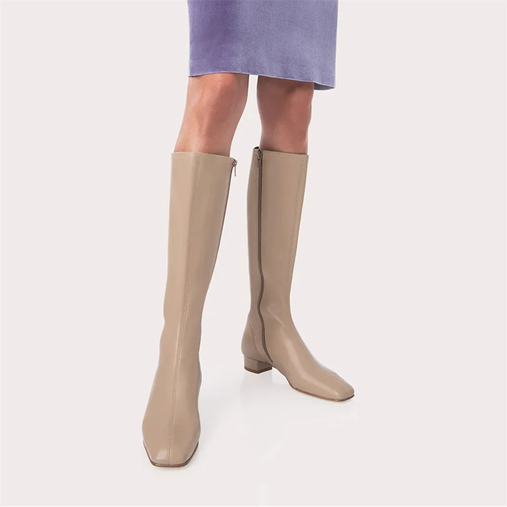 Women Knee High Boots Soft Genuine Leather Warm Long Shoes Woman High Heeled Motorcycle Boots Elegant Lady FEDONAS Brand women knee boots