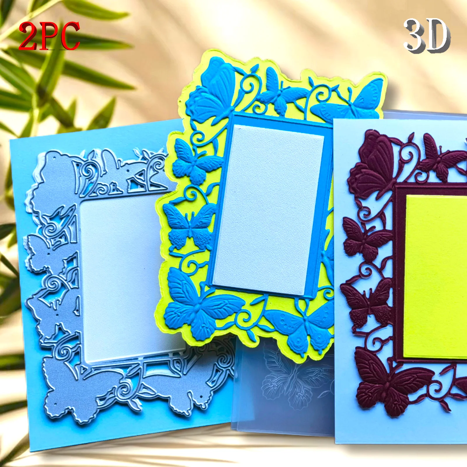 3D 나비 장식이 있는 창의적인 프레임 디자인 요소 - 3D 엠보싱 폴더와 어울리는 다이컷 - DIY 공예에 적합합니다.