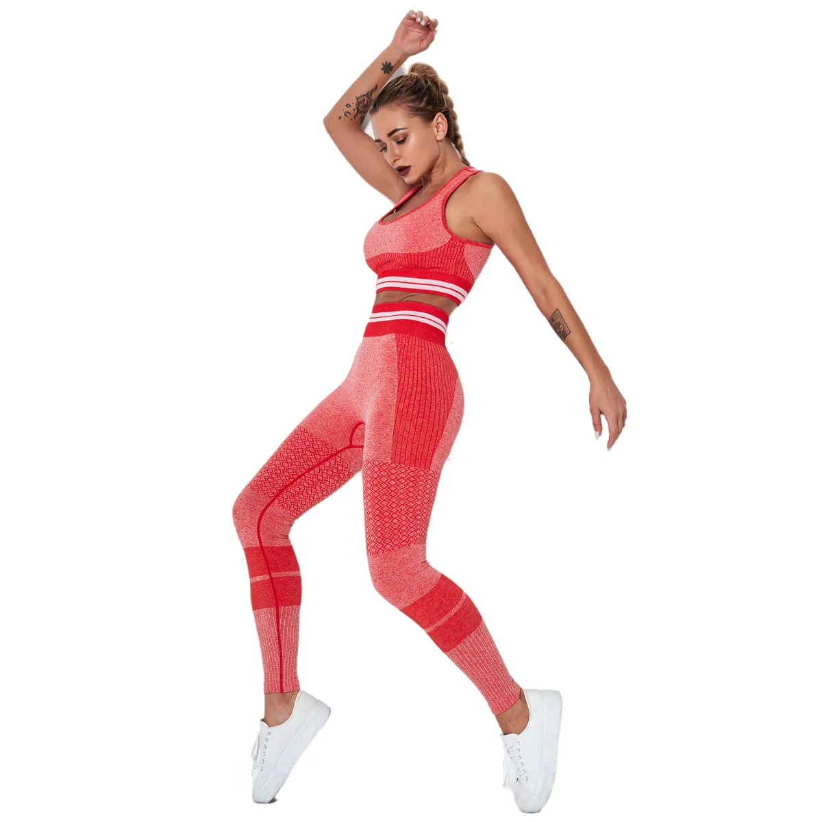 

Women Yoga Wear Set Knitted Seamless Hollow Yoga Pants High Waist Sweatpants Dancing Bra Running Exercise Climbing Fitness Suit