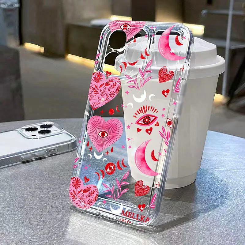 Love Heart Leaves Moon Print Soft Clear Phone Case