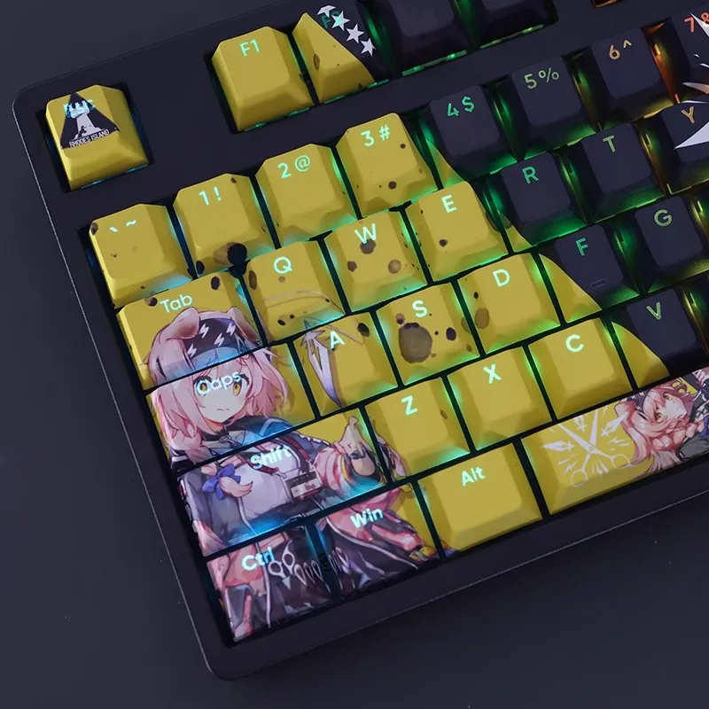 Arknights Goldenglow Keycap Pbt Backlit Keycaps Desenhos Animados Anime Gaming Key Caps para Ansi 61 87 104 108 Conjunto Chaves - Imagem 3