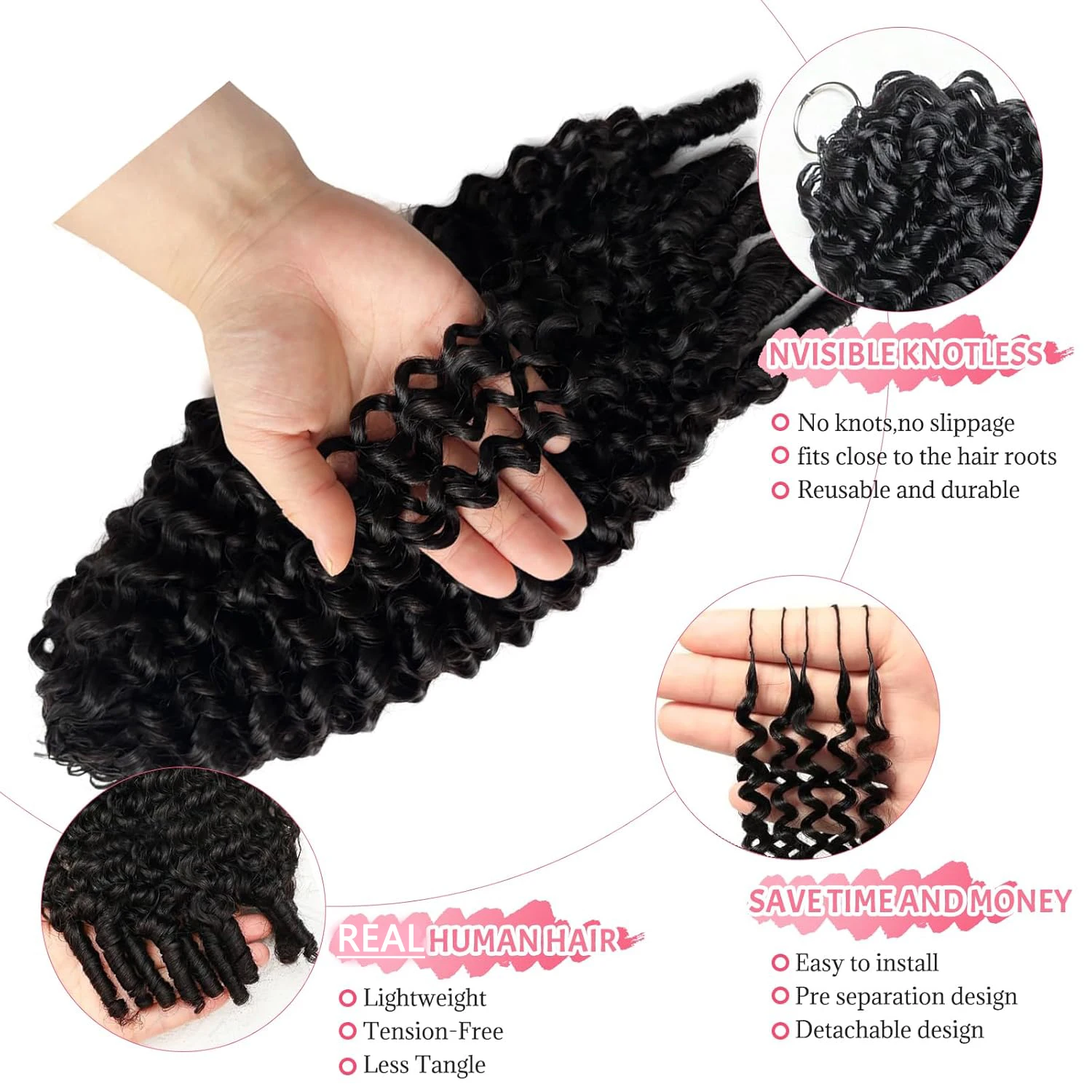 Natural Black Burmese Curly Crochet Hair 18inch Knotless Pre Separated Feather Remy Human Hair Lightweight Reusable Extensions 2