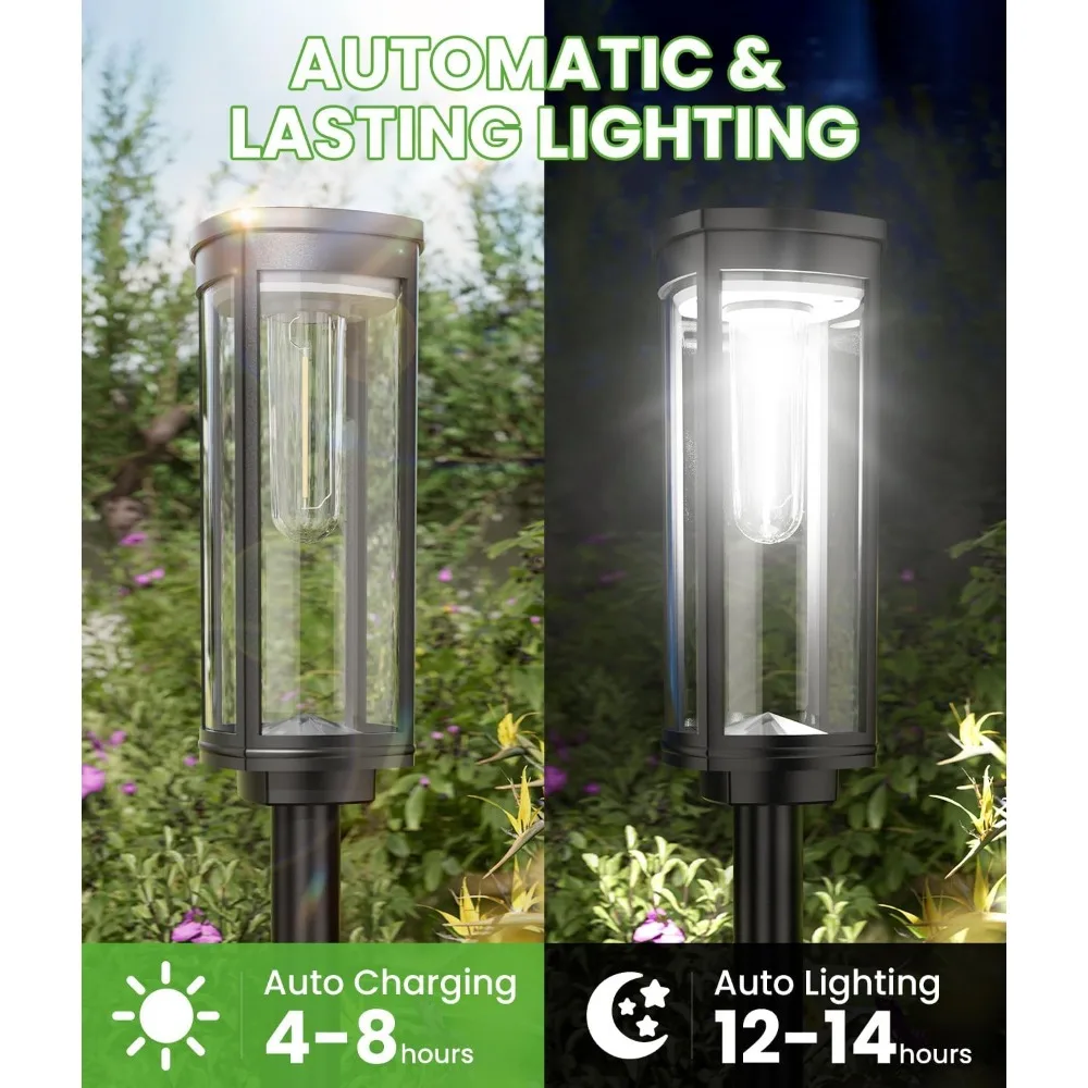 Bright Solar Lights Outdoor 6 Pack, Solar Pathway Lights Waterproof IP65, Auto On/Off Solar Yard Lights, Long Lasting 5