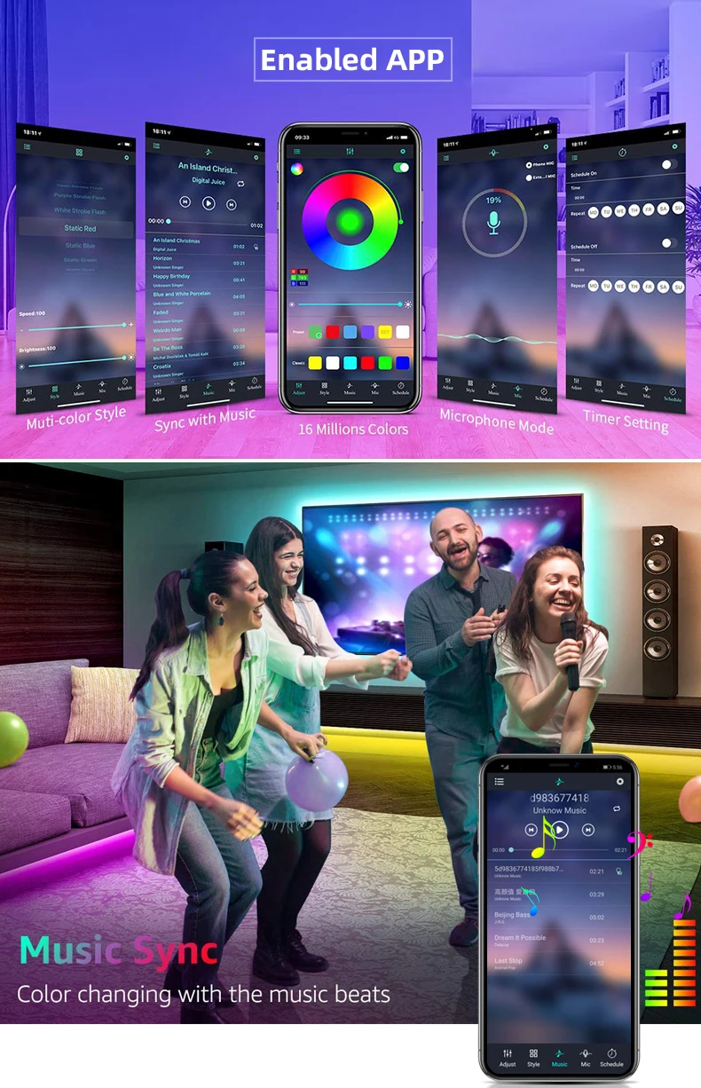 Description Picture 6 of itemBluetooth RGB Lights DC5V USB LED Strip Light 18LEDs/M Flexible TV Backlight Lamp 5050 LED Tape Diode Phone APP 1-20m For Room