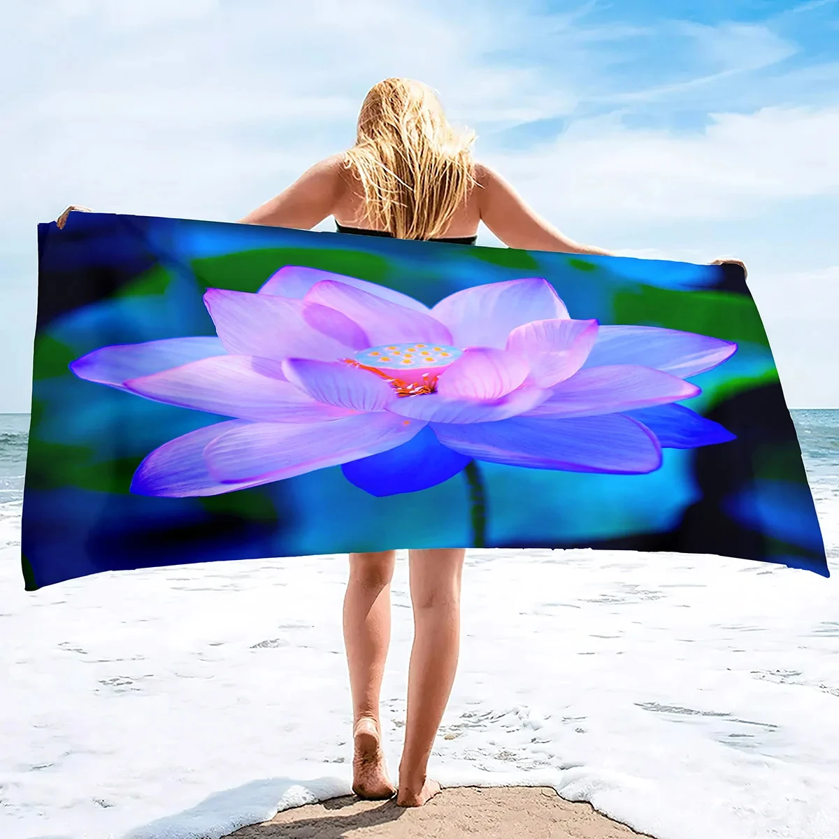 

Lotus Beach Towel Oversized Microfiber Bath Towel Absorbent Fast Dry Sand Free Swimming Pool Travel Sport Sauna Spa Face Towels