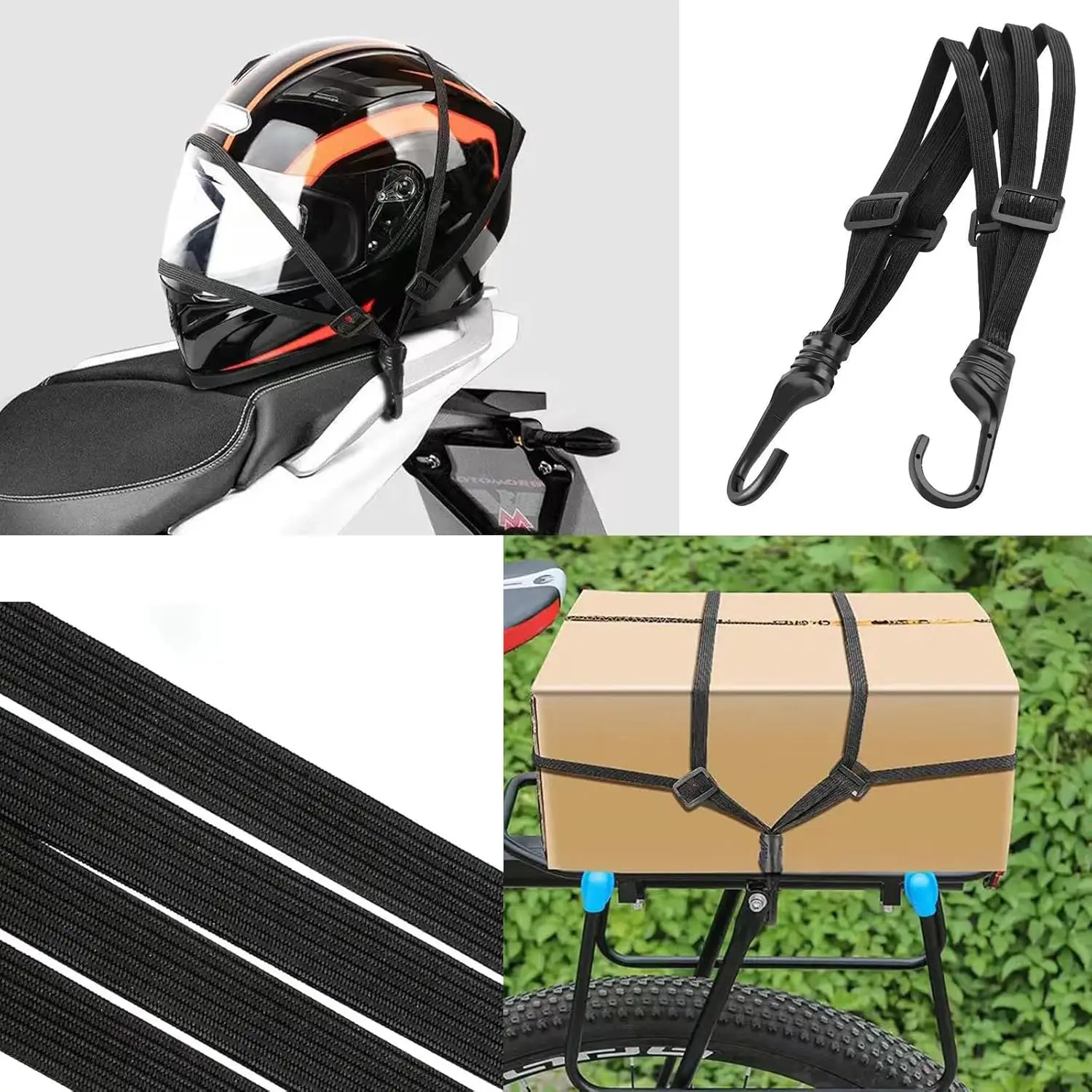 Motorcycle Luggage Strap Black Moto Helmet Net Universal Luggage Helmet Retractable Elastic Rope Fixed Strap 60/90CM
