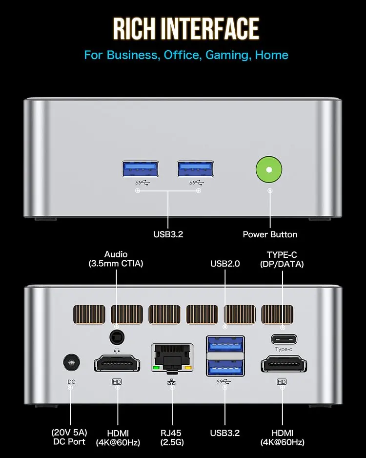 GMKtec M3 Mini Pc Intel i5 12450H DDR4 NVME SSD 8C/12T Windows 11 Pro 16GB 1TB WiFi6 BT5.2 Desktop Gaming Computer Pc