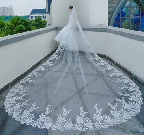 Wedding Veils Cathedral Length Bridal Accessories Long Veil with Comb Lace Edges Velos De Novia Velos De Novia Largos 3 meter cathedral wedding veils long lace edge bridal veil with comb wedding accessories bride mantilla vail velos de novia