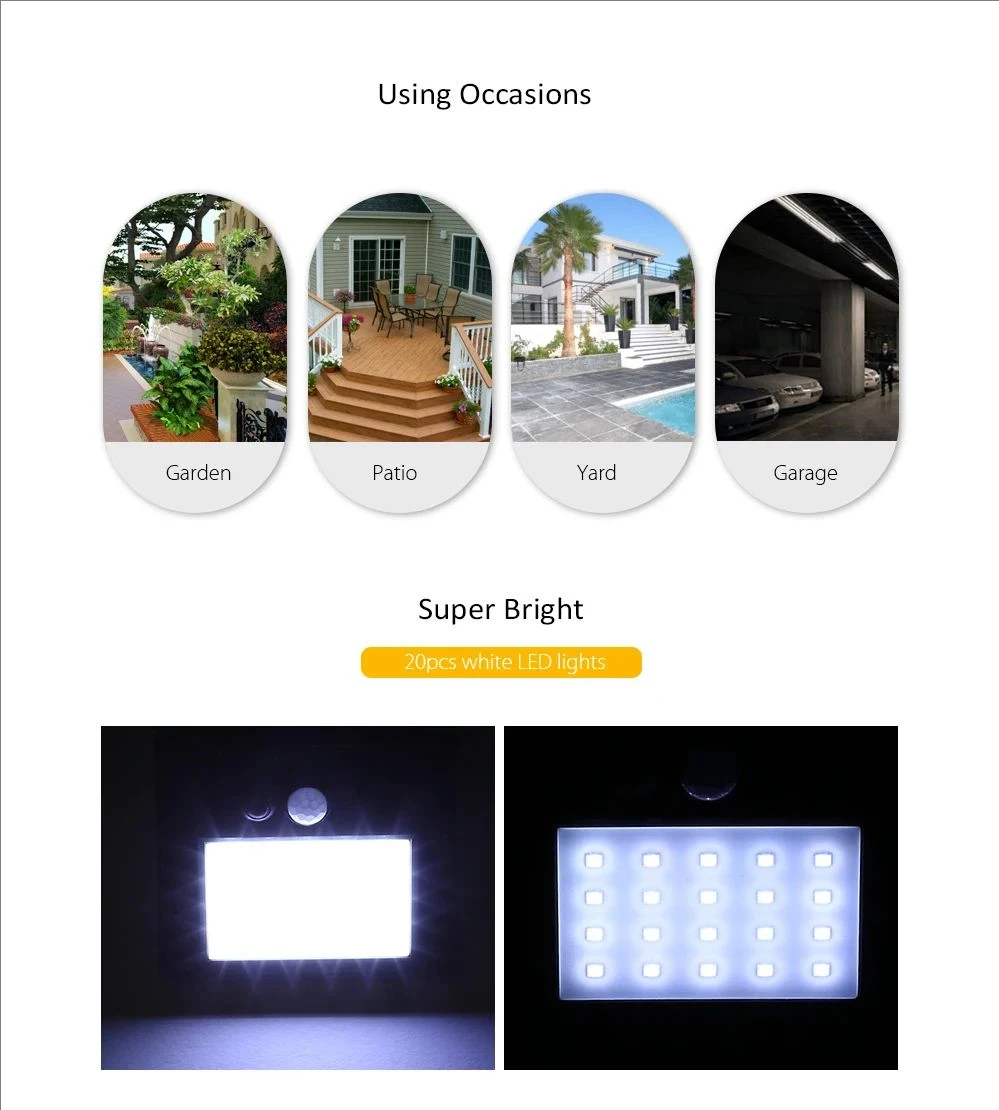 20LED Solar Motion Sensor Wall Lights Outdoor Solar Powered Lights For Yard Gard