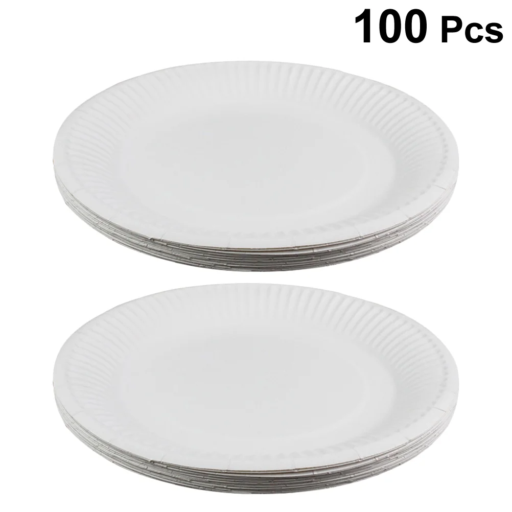100 PCS Plastic Dish Plates Reusable Disposable Dishes Disposible White Paper Tray