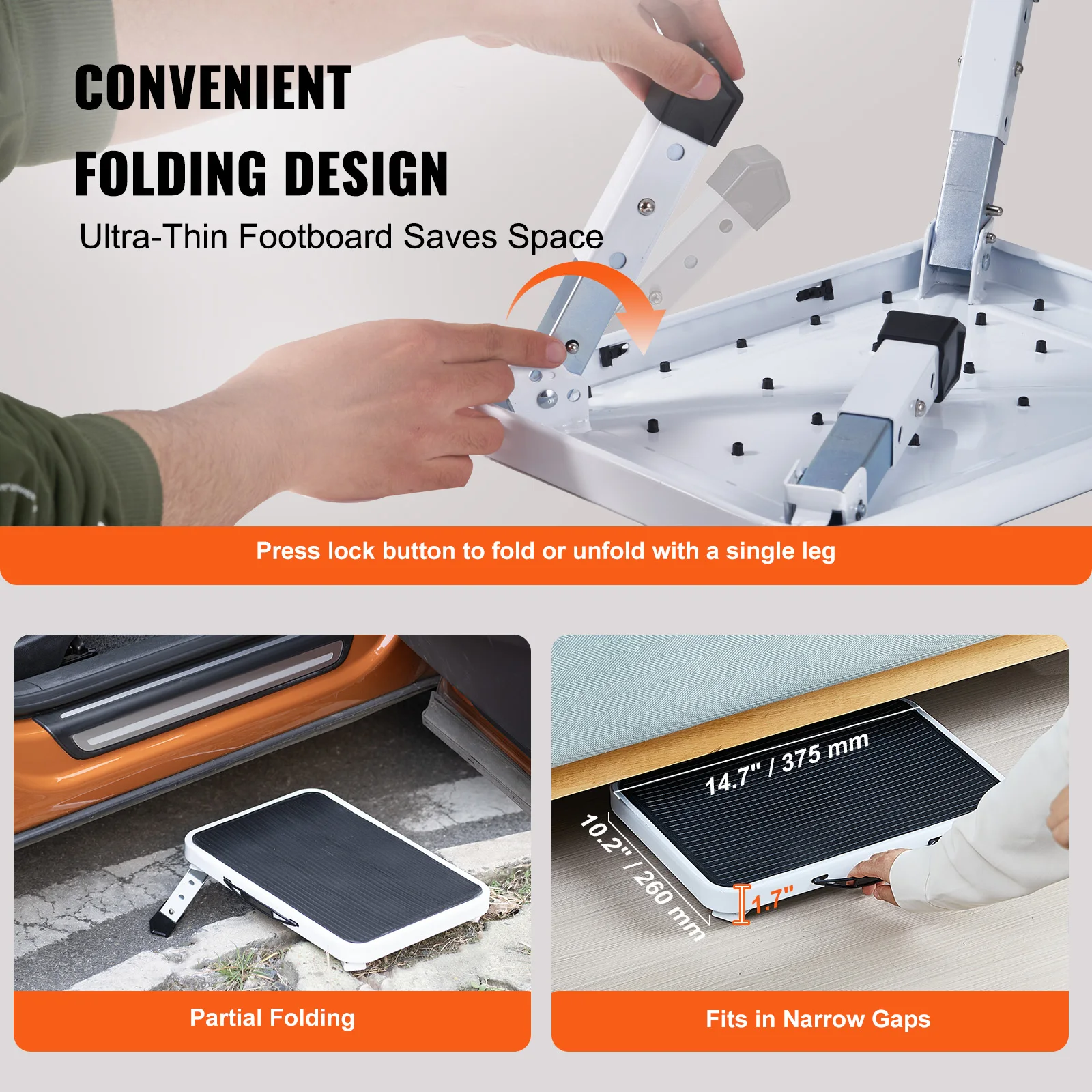 Folding Stool Step Stool 1 Step 330lbs Capacity Adjustable Height Toddlers Adults Non Slip Sturdy For Office RVs Pets Bathrooms Bedrooms