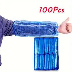Waterproof Disposable Arm Sleeves Covers - 100/200pcs, Blue Transparent, Ideal for Repairing, Cleaning, and Tattooing Tasks (Blue 100pcs)