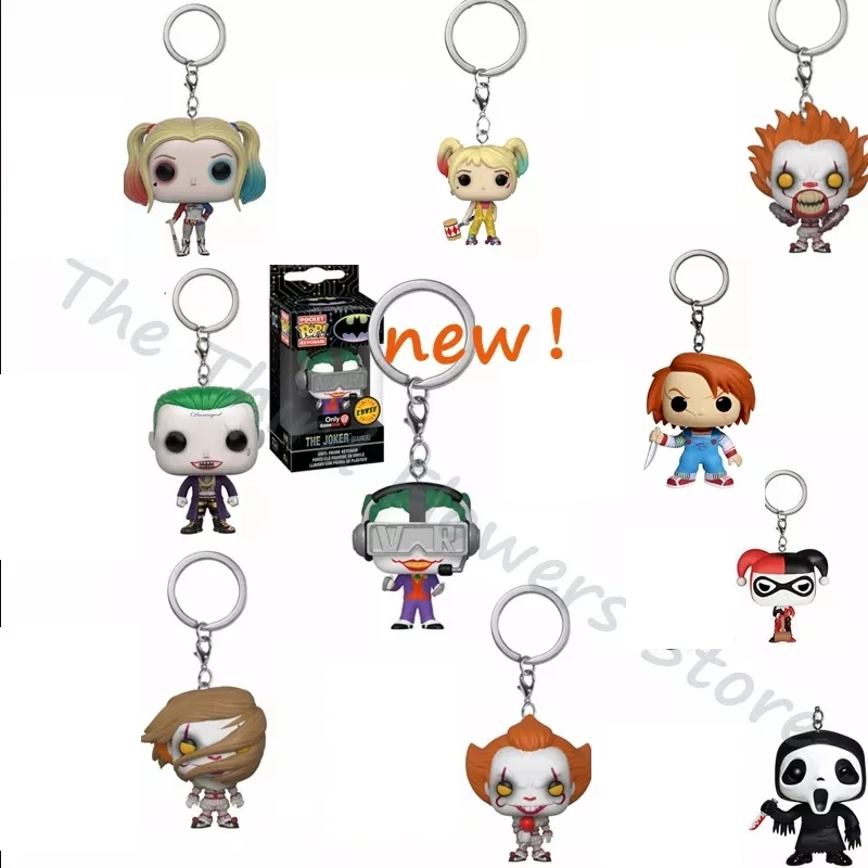New Funko Pop Keychains Joker Pennywise Scream Ghost Face Chucky Keychain Accessories Figures